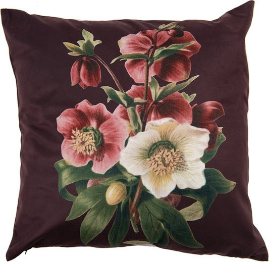 Clayre & Eef Kussenhoes 45*45 cm Bruin Rood Groen Wit Polyester Vierkant Bloemen Sierkussenhoes
