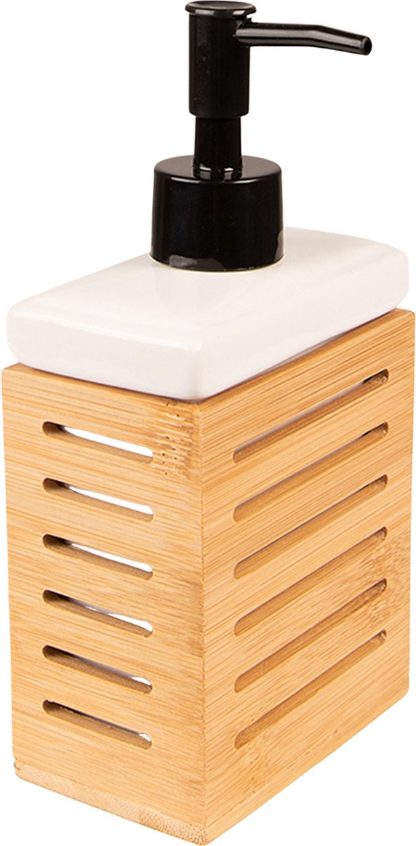 Clayre & Eef Zeepdispenser 10x6x19 cm Bruin Wit Keramiek Rechthoek Zeeppompje