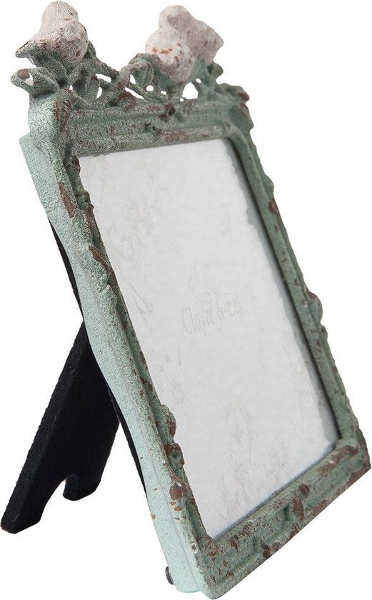 Clayre & Eef Fotolijst 14*2*12 cm / 13*9 cm Groen Ijzer Glas Rechthoek Vogel Fotokader Wissellijst Foto Frame