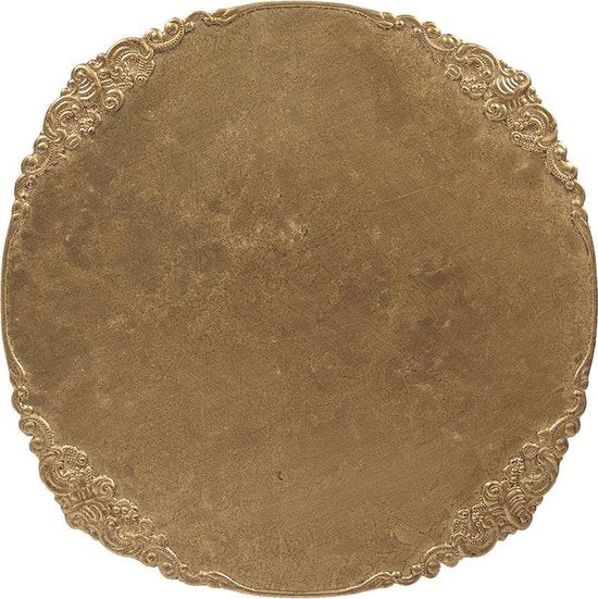 Clayre & Eef Taartplateau op voet Ø 32*10 cm Goudkleurig Kunststof Rond Etagère Serveerschaal