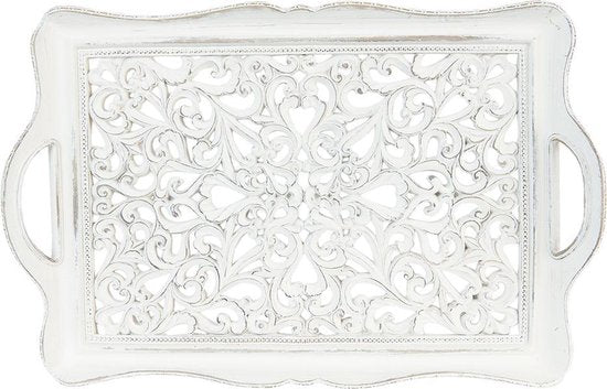 Clayre & Eef Decoratief Dienblad 40*27*4 cm Wit Kunststof Rechthoek Hartjes Serveerschaal