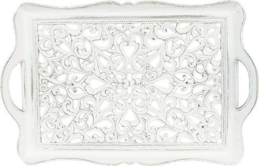 Clayre & Eef Decoratief Dienblad 40*27*4 cm Wit Kunststof Rechthoek Hartjes Serveerschaal