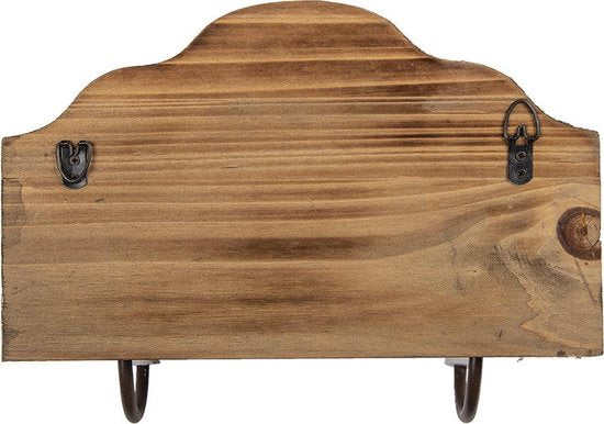 Clayre & Eef Wandkapstok 2 haken 25*9*19 cm Bruin Hout Ijzer Decoratieve kapstok