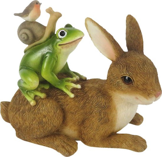 Clayre & Eef Beeld Konijn 13x7x11 cm Bruin Groen Kunststof Woonaccessoires Pasen Paashaas