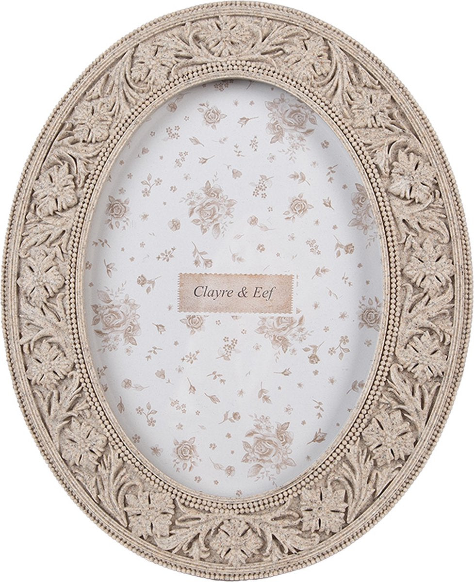 Clayre & Eef Fotolijst 13x18 cm Beige Kunststof Glas Ovaal Fotokader