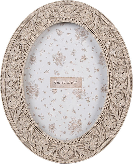 Clayre & Eef Fotolijst 13x18 cm Beige Kunststof Glas Ovaal Fotokader