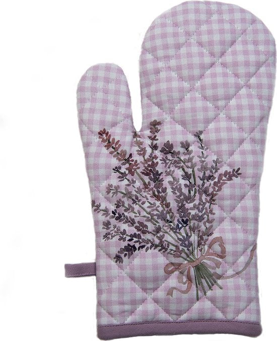 Clayre & Eef Ovenwant 18*30 cm Paars Wit Katoen lavendel Ovenhandschoen Cadeau voor haar