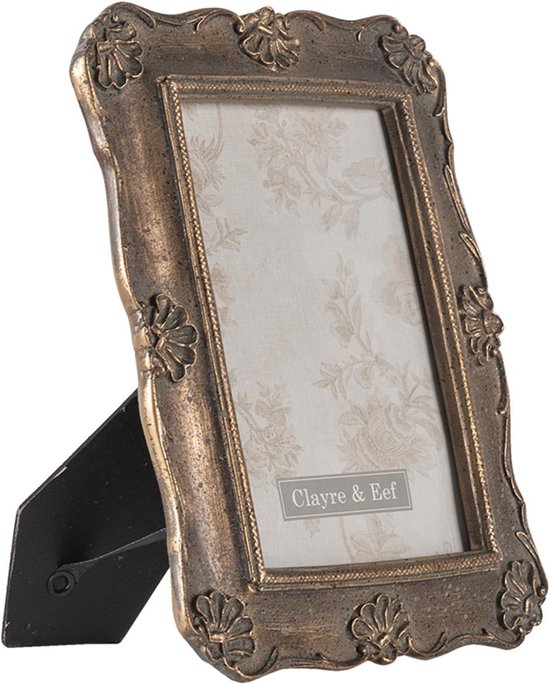 Clayre & Eef Fotolijst 14*2*19 cm / 10*15 cm Goudkleurig Polyresin / Glas Rechthoek Fotokader Wissellijst