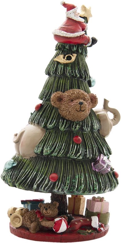 Clayre & Eef Muziekdoos Kerstboom Ø 12*24 cm Groen Rood Kunststof Kerstdecoratie Beeld Decoratief Figuur Decoratieve Accessoires