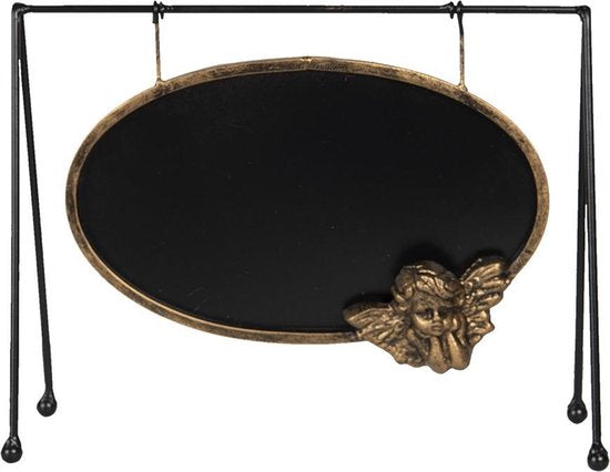 Clayre & Eef Krijtbord 31*10*23 cm Goudkleurig Ijzer Ovaal Engel Tekstbord