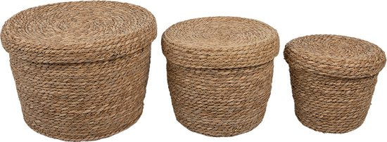 Clayre & Eef Opbergmanden Set van 3 Ø 37*27  cm Bruin Stro Rond Mand Opbergmand