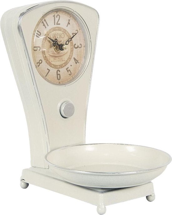 Clayre & Eef Tafelklok 20*17*25 cm / 1*AA Beige Metaal Rond Weegschaal Tafelklokken Binnen Staand Klokje Tafelklokje