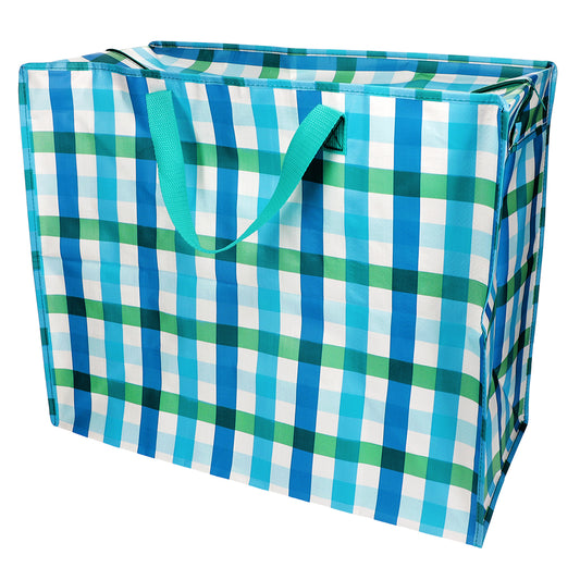 Rex London Jumbo Opbergtas Blue Gingham – XXL Verhuistas met Rits – Grote Opbergzak voor Was, Beddengoed & Opslag