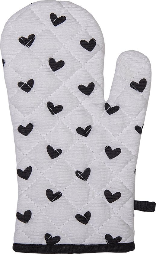 Clayre & Eef Ovenwant 18*30 cm Wit Zwart Katoen Vogeltjes Ovenhandschoen Cadeau voor haar