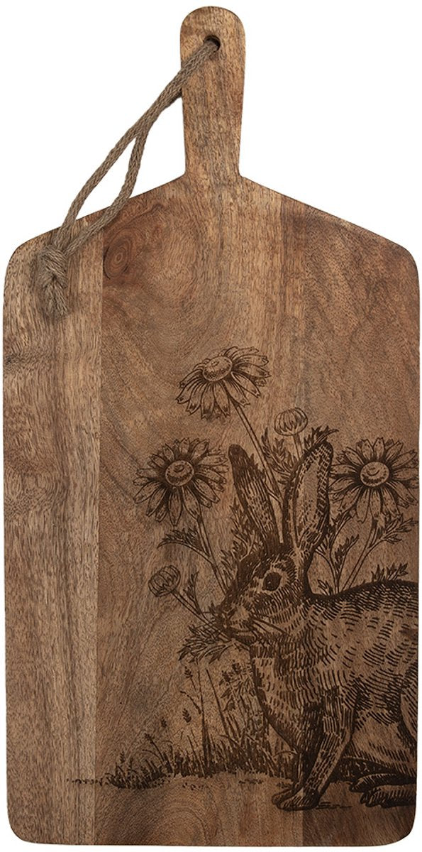 Clayre & Eef Decoratie Snijplank 25x2x50 cm Bruin Hout Konijn