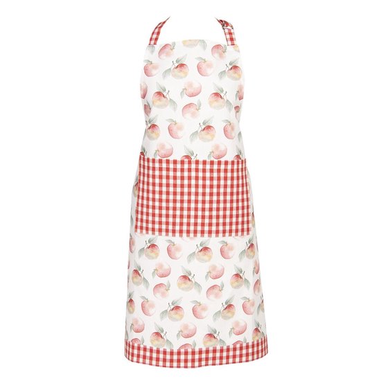 Clayre & Eef Keukenschort 70*85 cm Rood Groen Wit Katoen Appels BBQ Schort Cadeau voor haar Kookschort