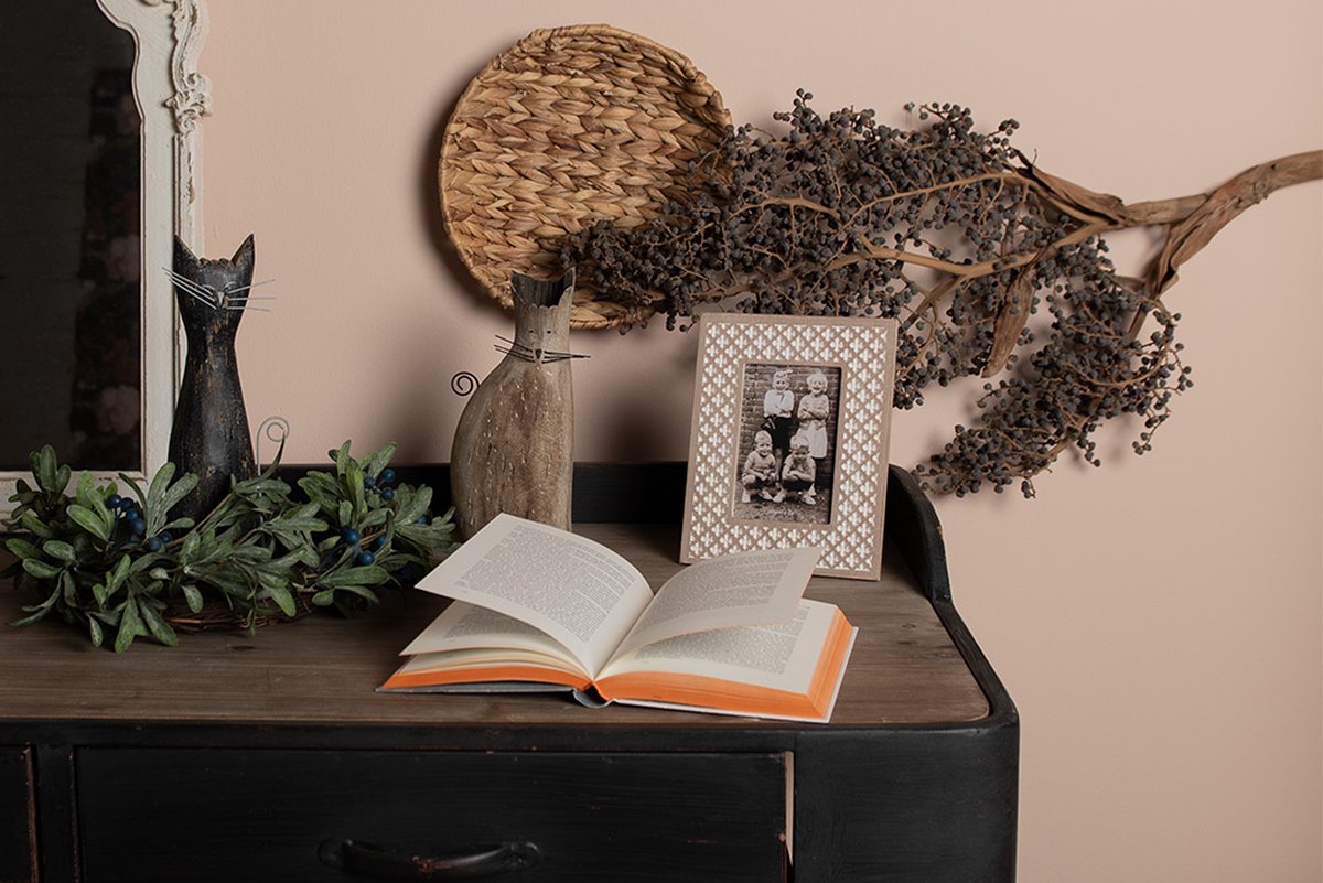 Clayre & Eef Fotolijst 10x15 cm Wit Bruin Hout Glas Rechthoek Fotokader