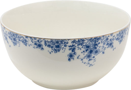 Clayre & Eef Soepkom 500 ml Blauw Porselein Rond Bloemen Serveerkom