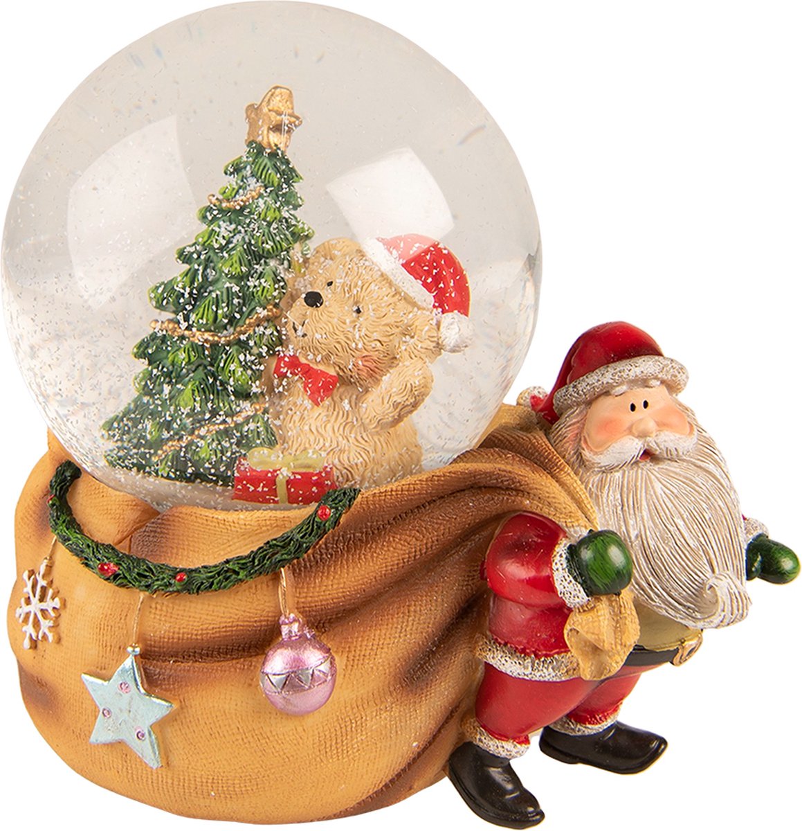 Clayre & Eef Sneeuwbol Kerstman 14x10x14 cm Bruin Rood Kunststof Glas