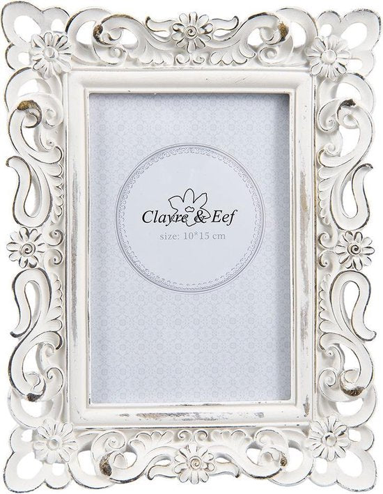 Clayre & Eef Fotolijst 17*2*22 cm / 10*15 cm Wit Kunststof Rechthoek Fotokader Wissellijst Foto Frame