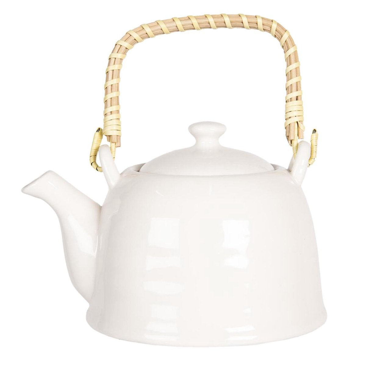 Clayre & Eef Theepot met Filter 800 ml Wit Porselein Rond Theekan