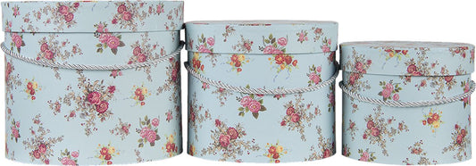 Clayre & Eef Hoedendoos Set van 3 Ø 23x19 cm Blauw Roze Karton Bloemen Opbergdoos Cadeaudoos