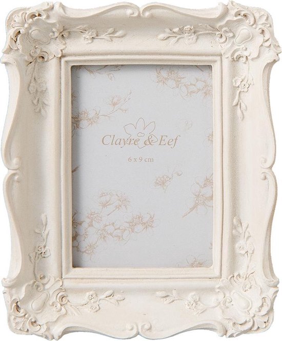 Clayre & Eef Fotolijst 11*2*13 cm / 6*9 cm Beige Kunststof Rechthoek Bloemen Fotokader Wissellijst Foto Frame