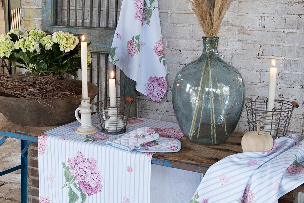 Clayre & Eef Ovenwant 18x30 cm Blauw Roze Katoen Hortensia Ovenhandschoen