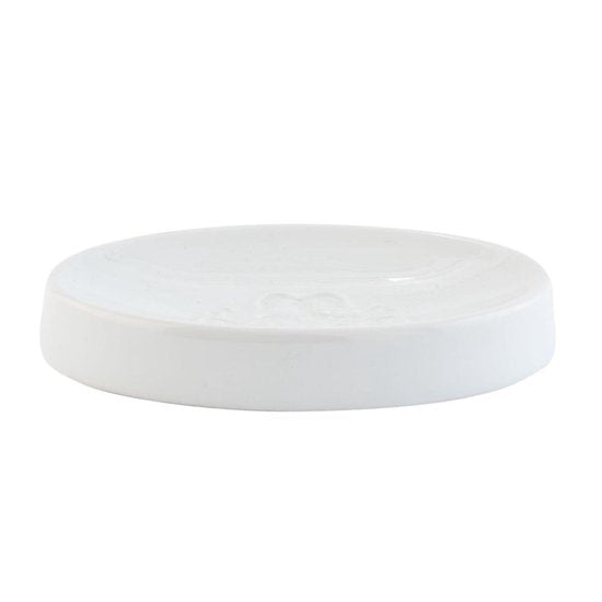 Clayre & Eef Zeepbakje 12*8*2 cm Wit Keramiek Rond Zeephouder Zeepschaaltje Zeeprekje
