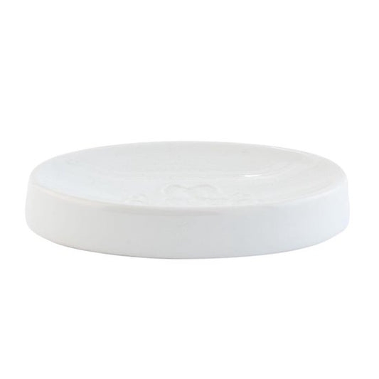 Clayre & Eef Zeepbakje 12*8*2 cm Wit Keramiek Rond Zeephouder Zeepschaaltje Zeeprekje