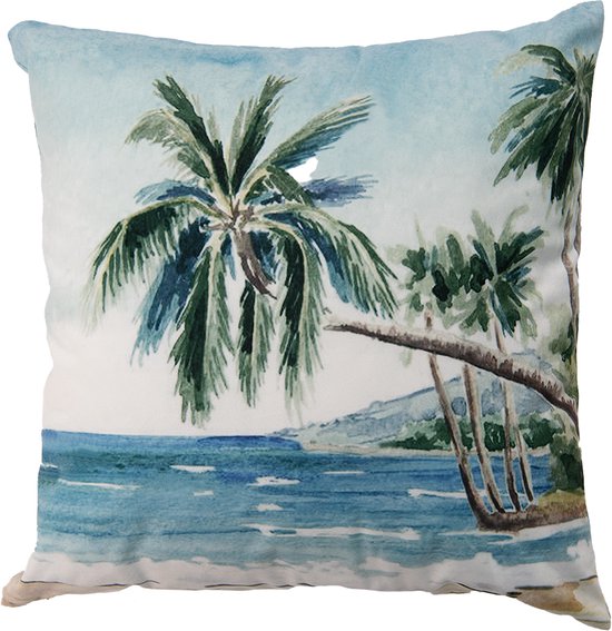 Clayre & Eef Kussenhoes 45*45 cm Blauw Groen Polyester Palmbomen Sierkussenhoes Kussen