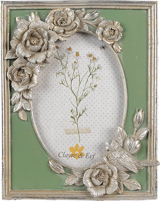 Clayre & Eef Fotolijst 10x15 cm Zilverkleurig Kunststof Glas Bloemen Fotokader