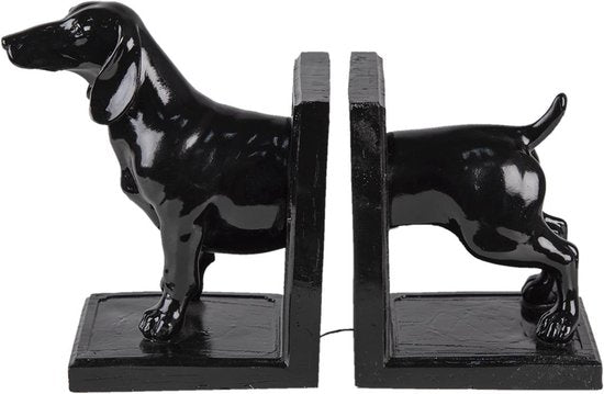 Clayre & Eef Boekensteunen Set van 2 Hond 25*9*15 cm Zwart Kunststof Boekenhouders Boekensteun