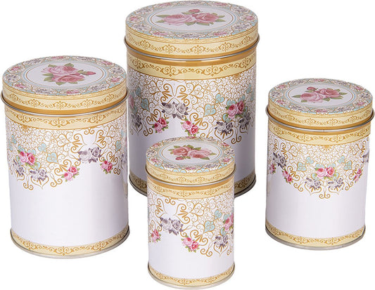 Clayre & Eef Bewaarblik Set van 4 Ø 11 /Ø 9 /Ø 8 /Ø 6 cm Wit Blik