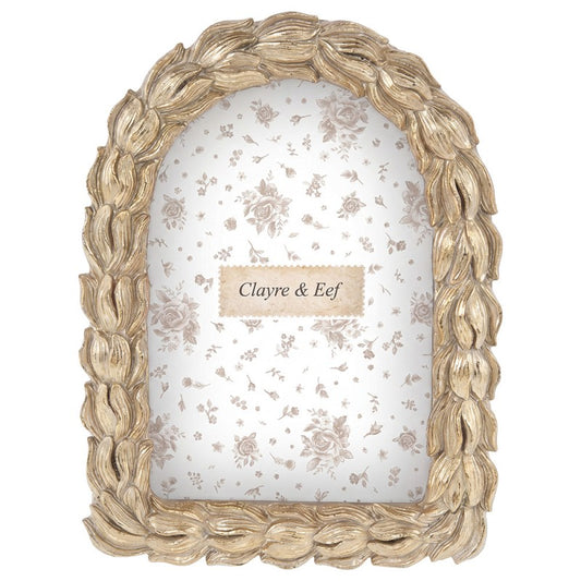 Clayre & Eef Fotolijst Goudkleurig met bloemmotief 10x15 cm