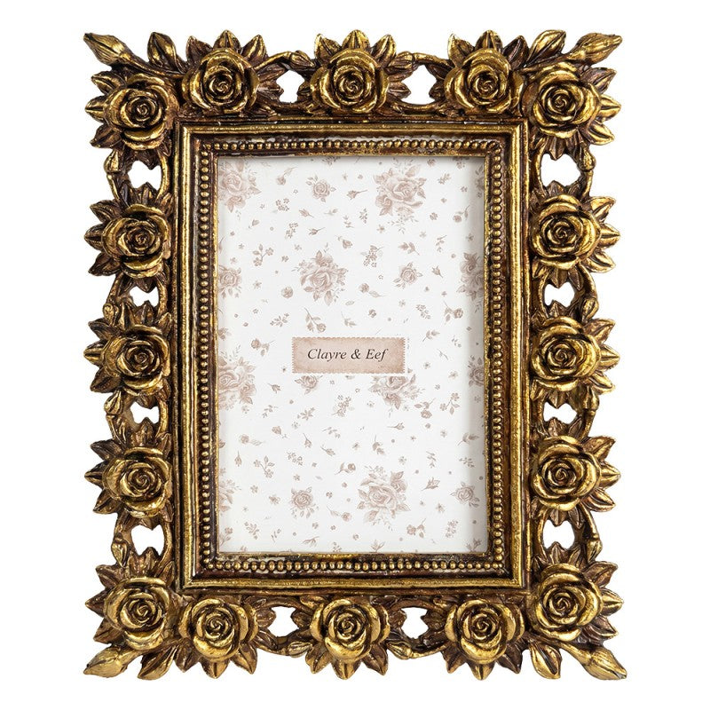 Clayre & Eef Fotolijst Goudkleurig roosjes 10x15
