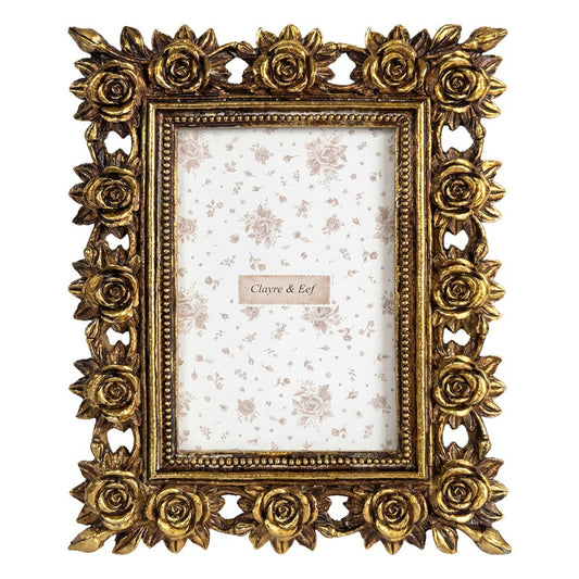 Clayre & Eef Fotolijst Goudkleurig roosjes 10x15
