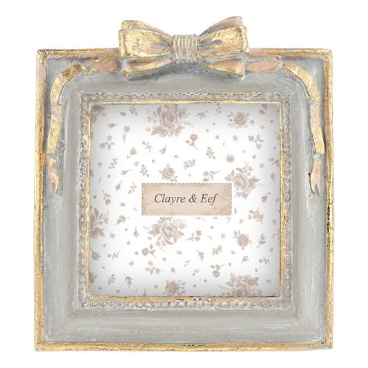 Clayre & Eef Fotolijst Grijs met gouden strik 8x8 cm