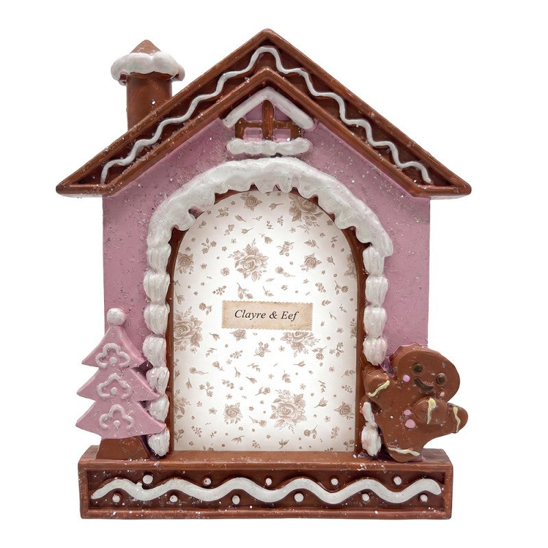 Clayre & Eef Fotolijst peperkoek Huis Roze Kerst 6x9