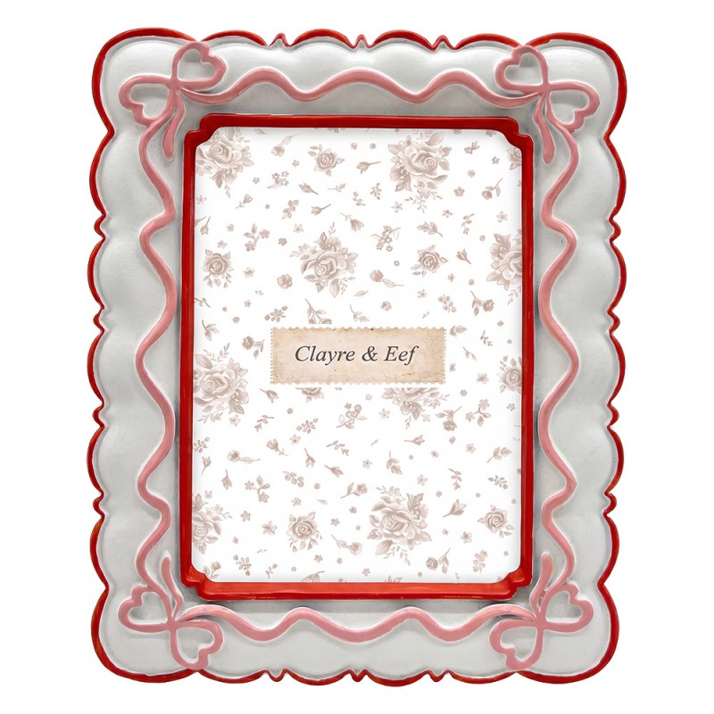 Clayre & Eef Fotolijst Wit roze en rood met strikjes 10x15