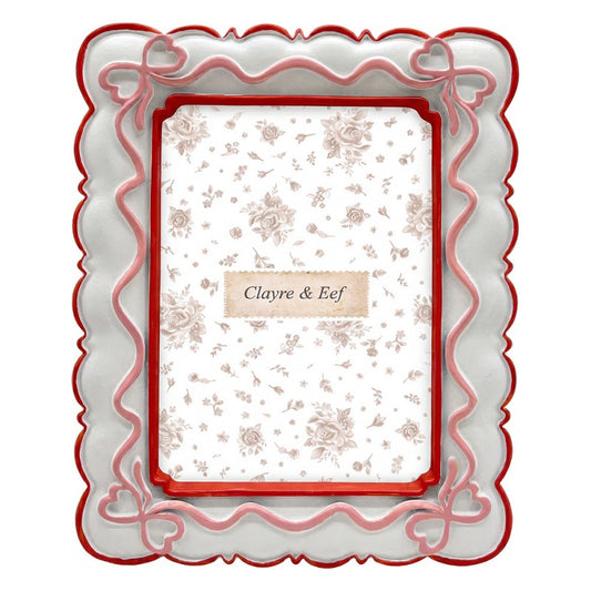 Clayre & Eef Fotolijst Wit roze en rood met strikjes 10x15
