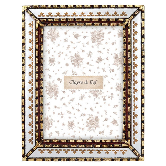 Clayre & Eef Fotolijst 13x18 cm – Antiek Goud/Wit – Brocante Bloemmotief