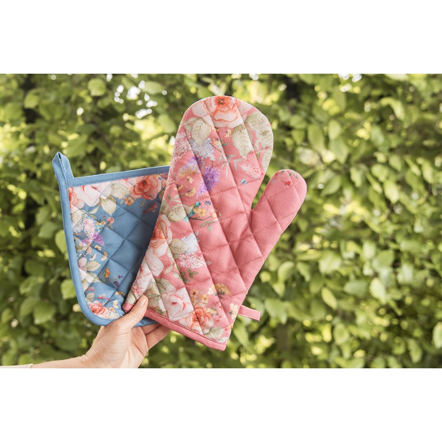 Clayre & Eef Ovenwant 18x30 cm Roze Katoen Bloemen